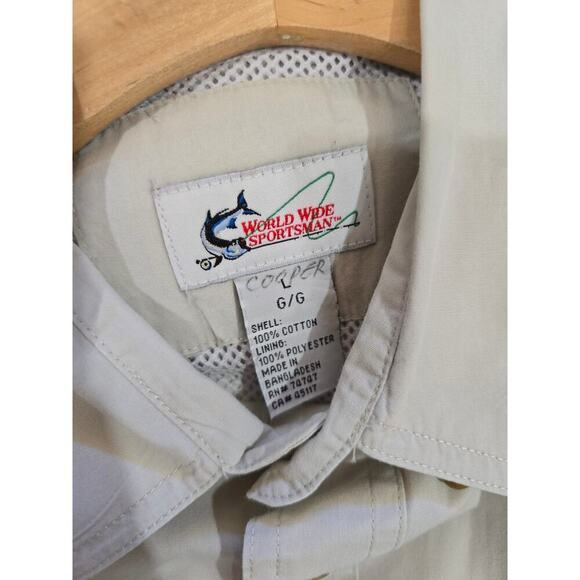 World Wide Sportsman Men’s Khaki Outdoor Fishing Shirt Short Sleeve Button-Down - Picture 4 of 7